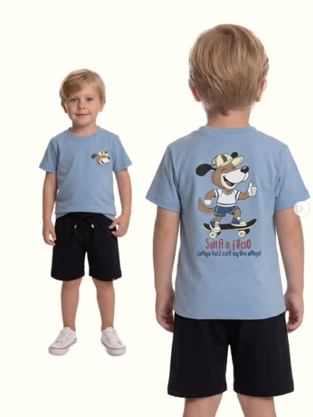 Look infantil azul com estampa